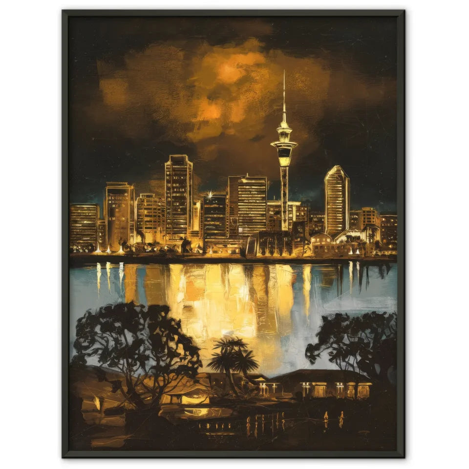 Poster Auckland Rembrandt Stil Skyline im goldenen Farbton 1