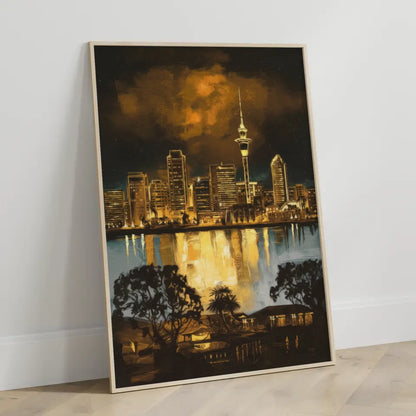 Poster Auckland Rembrandt Stil Skyline im goldenen Farbton 3