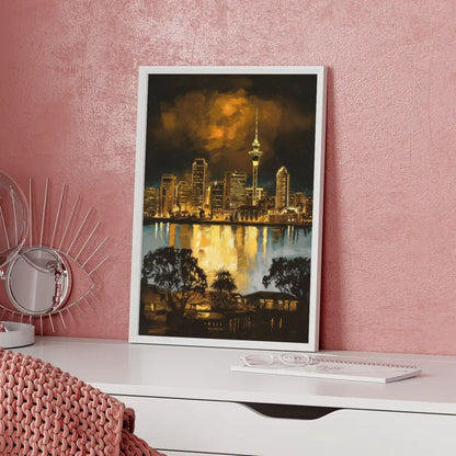 Poster Auckland Rembrandt Stil Skyline im goldenen Farbton 5