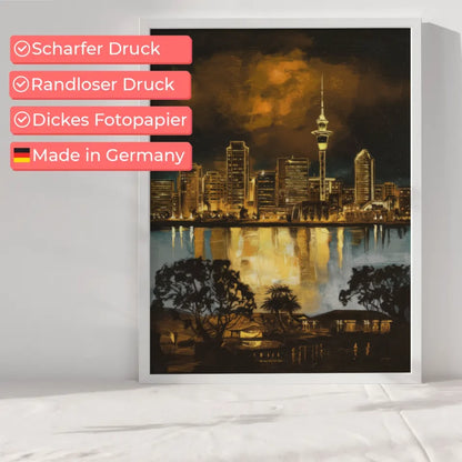 Poster Auckland Rembrandt Stil Skyline im goldenen Farbton 6