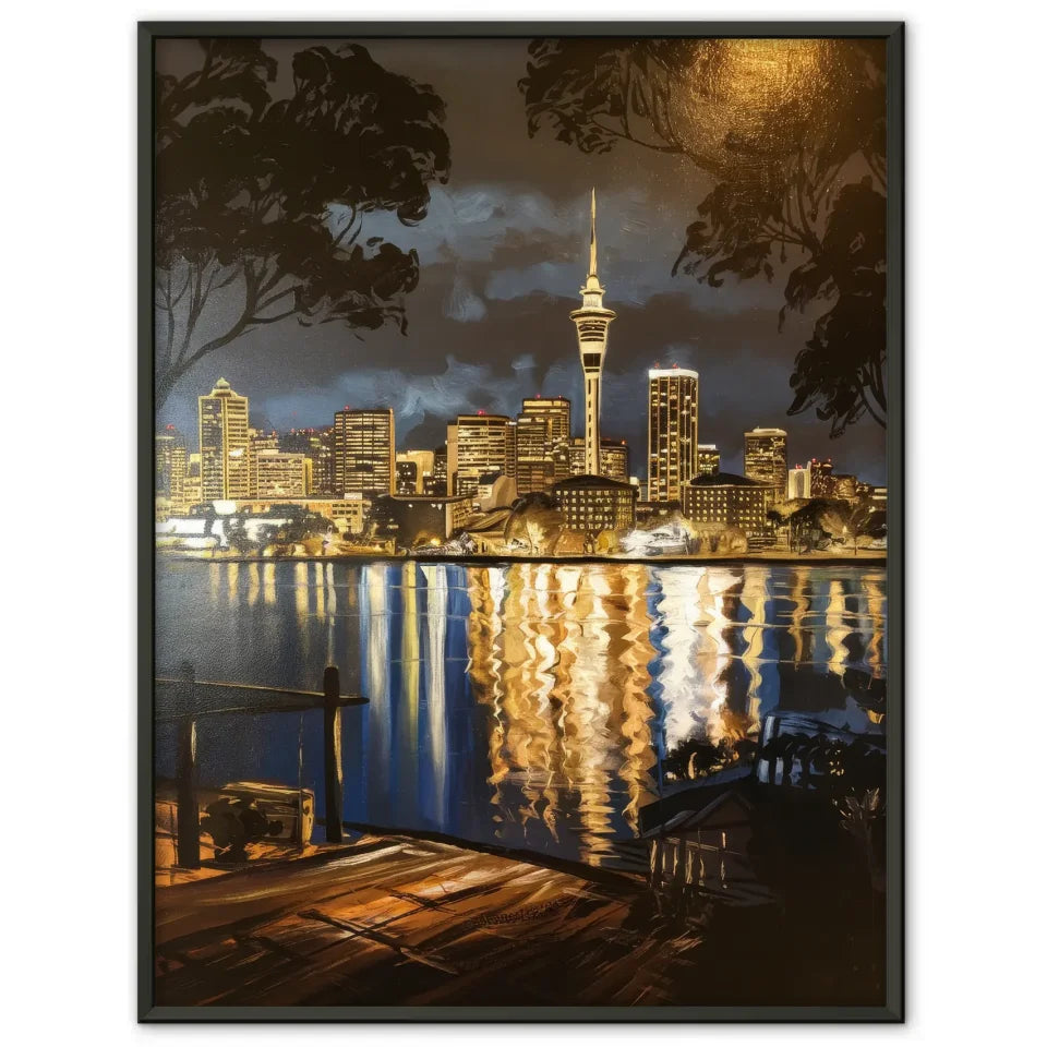 Poster Auckland bei Nacht im Rembrandt-Stil für dein Zuhause 1