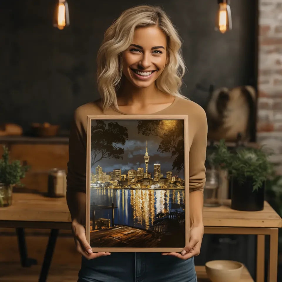 Poster Auckland bei Nacht im Rembrandt-Stil für dein Zuhause 2