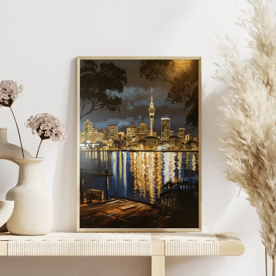 Poster Auckland bei Nacht im Rembrandt-Stil für dein Zuhause 4