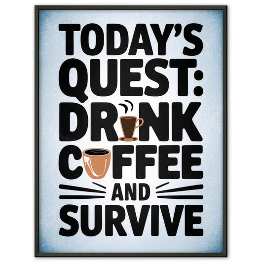 Skurriles Poster Kaffee Quest mit witziger Typografie und Farben