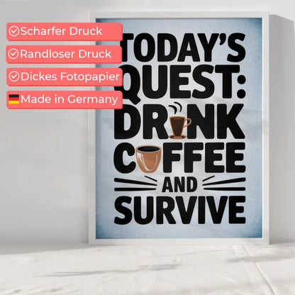 Skurriles Poster Kaffee Quest mit witziger Typografie und Farben