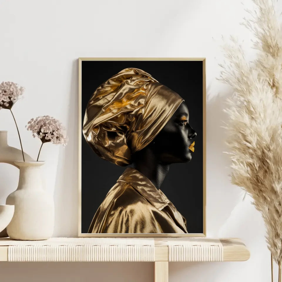 Geheimnisvoller Poster einer Person mit goldschimmerndem Kopfschmuck 4