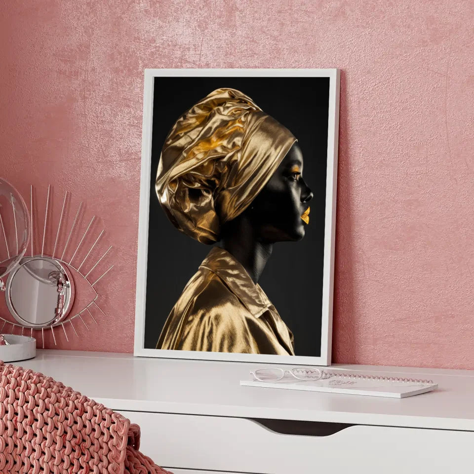 Geheimnisvoller Poster einer Person mit goldschimmerndem Kopfschmuck 5