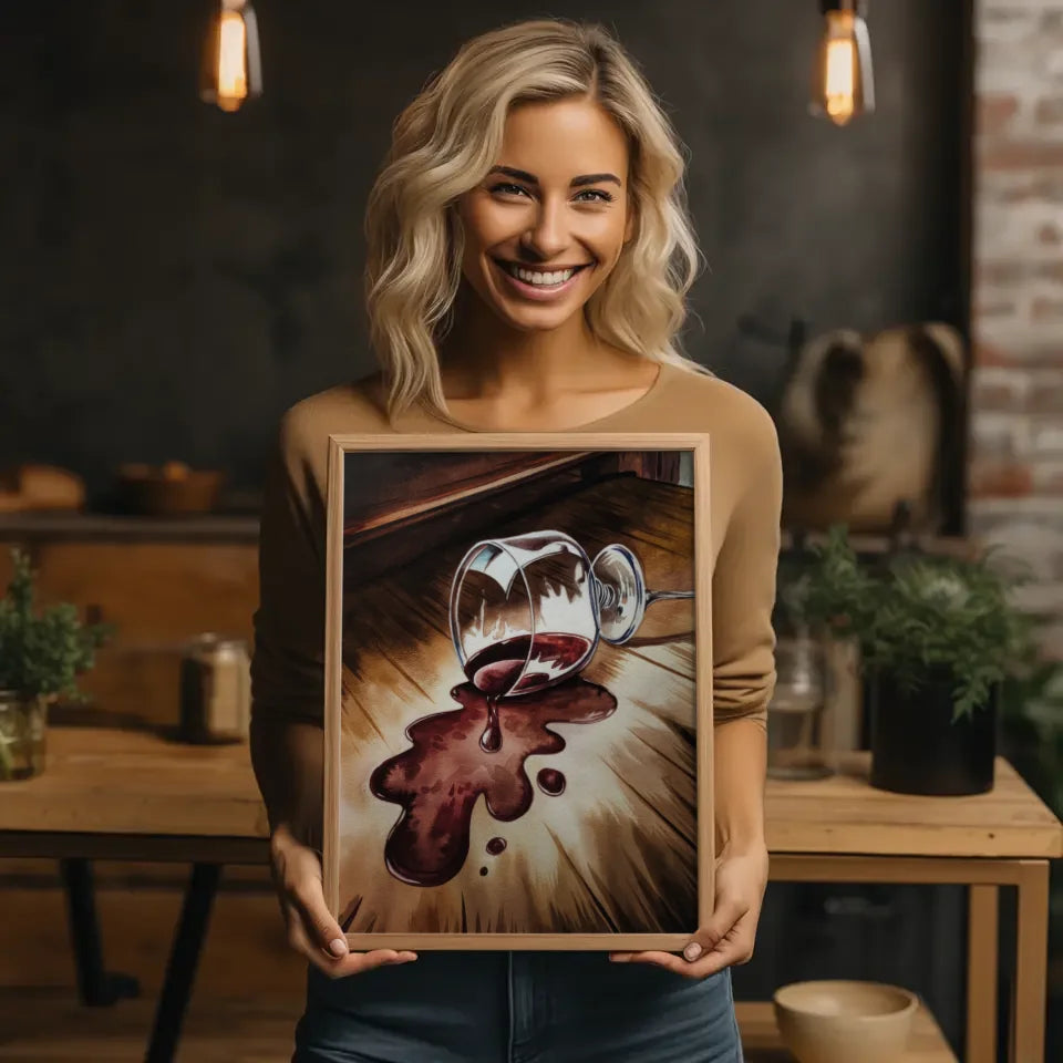 Avantgardistisches Poster einer Frau mit roten Lippen und Goldakzenten 2