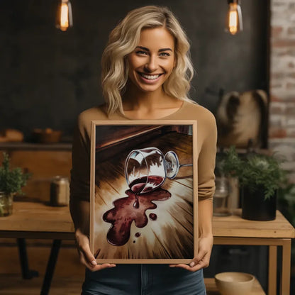 Avantgardistisches Poster einer Frau mit roten Lippen und Goldakzenten 2