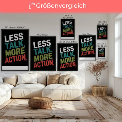 Inspirierendes Poster mit Motivationszitat Weniger reden mehr Action 7