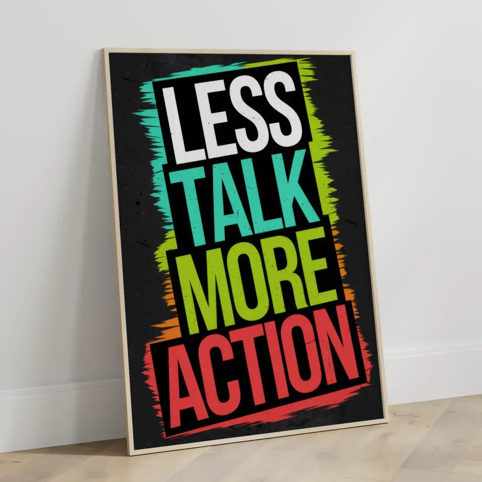 Poster mit Motivationszitat Weniger reden mehr Action in kräftigen Farben 3