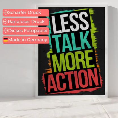 Poster mit Motivationszitat Weniger reden mehr Action in kräftigen Farben 6