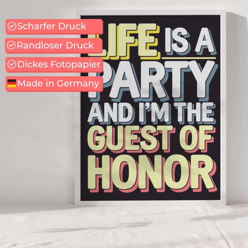 Poster Leben ist eine Party mit fettem Text Design