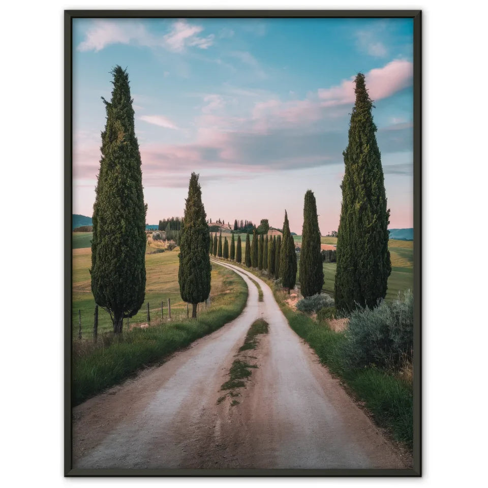 Heitere Landschaft mit Zypressen Poster für entspannten Wohnstil 1