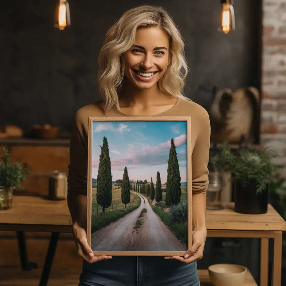 Heitere Landschaft mit Zypressen Poster für entspannten Wohnstil 2