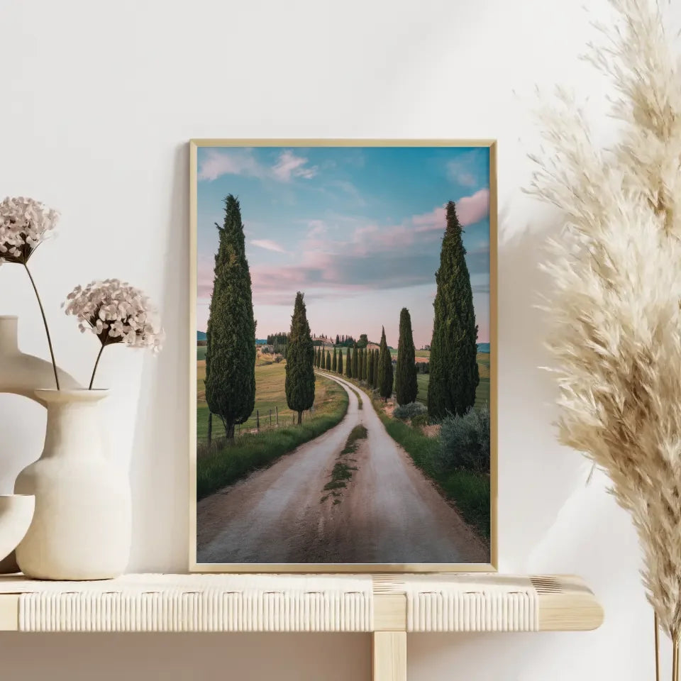 Heitere Landschaft mit Zypressen Poster für entspannten Wohnstil 4