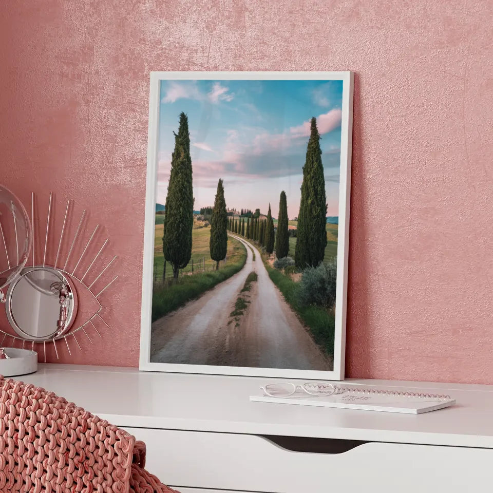 Heitere Landschaft mit Zypressen Poster für entspannten Wohnstil 5
