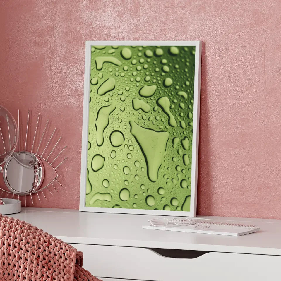 Glänzender Grünton Poster mit Wassertropfen auf glatter Oberfläche 5
