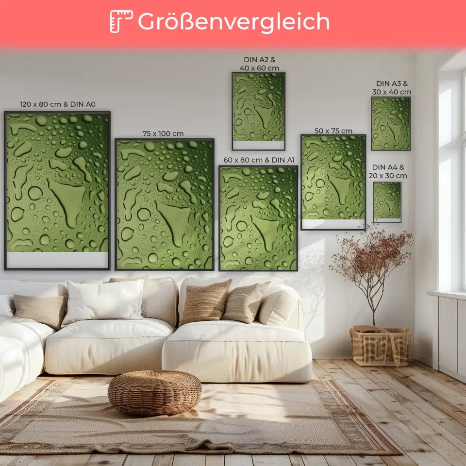 Glänzender Grünton Poster mit Wassertropfen auf glatter Oberfläche 7