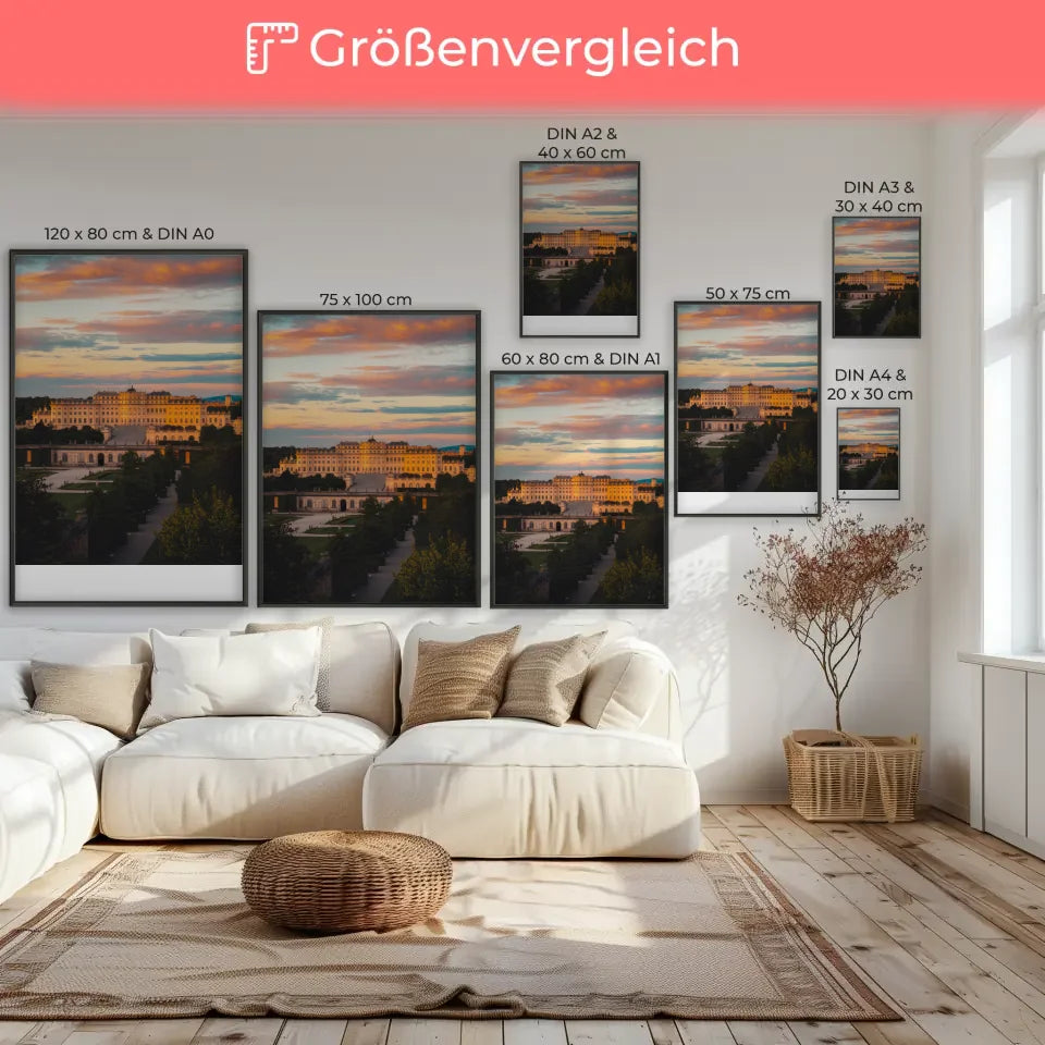Poster Schloss Schönbrunn Panorama Bild zur Goldenen Stunde 7
