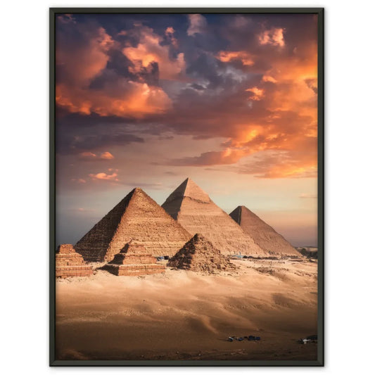 Poster mit Panorama Bild der Pyramiden von Gizeh ägyptischer Abend 1