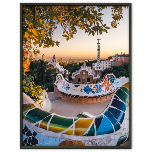 Poster Park Güell Spanien Panorama Bild zur Goldenen Stunde 1