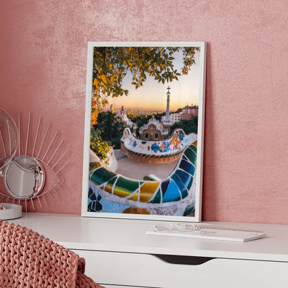 Poster Park Güell Spanien Panorama Bild zur Goldenen Stunde 5