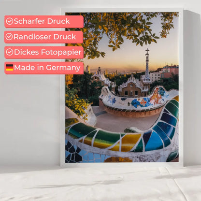 Poster Park Güell Spanien Panorama Bild zur Goldenen Stunde 6