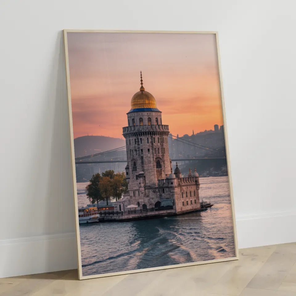 Poster Jungfrauenturm Sonnenuntergang Istanbul Bosporus Stadtbild