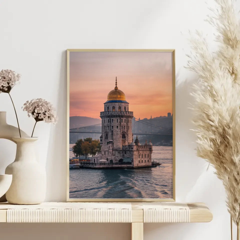 Poster Jungfrauenturm Sonnenuntergang Istanbul Bosporus Stadtbild