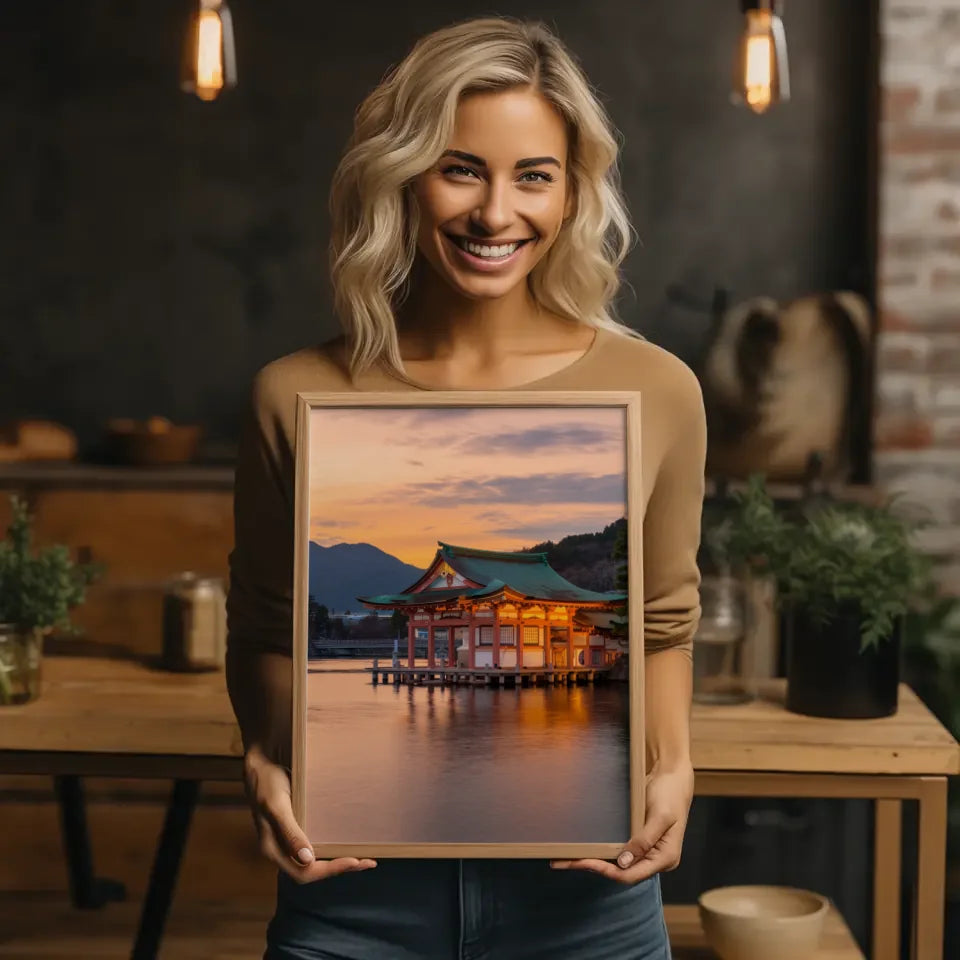 Poster Itsukushima-Schrein Japan Panorama Bild zur Golden Hour 2
