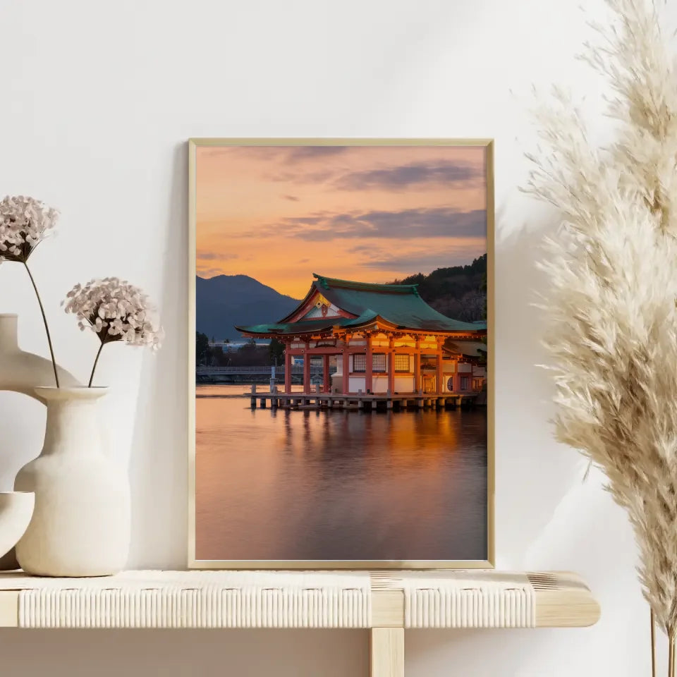 Poster Itsukushima-Schrein Japan Panorama Bild zur Golden Hour 4