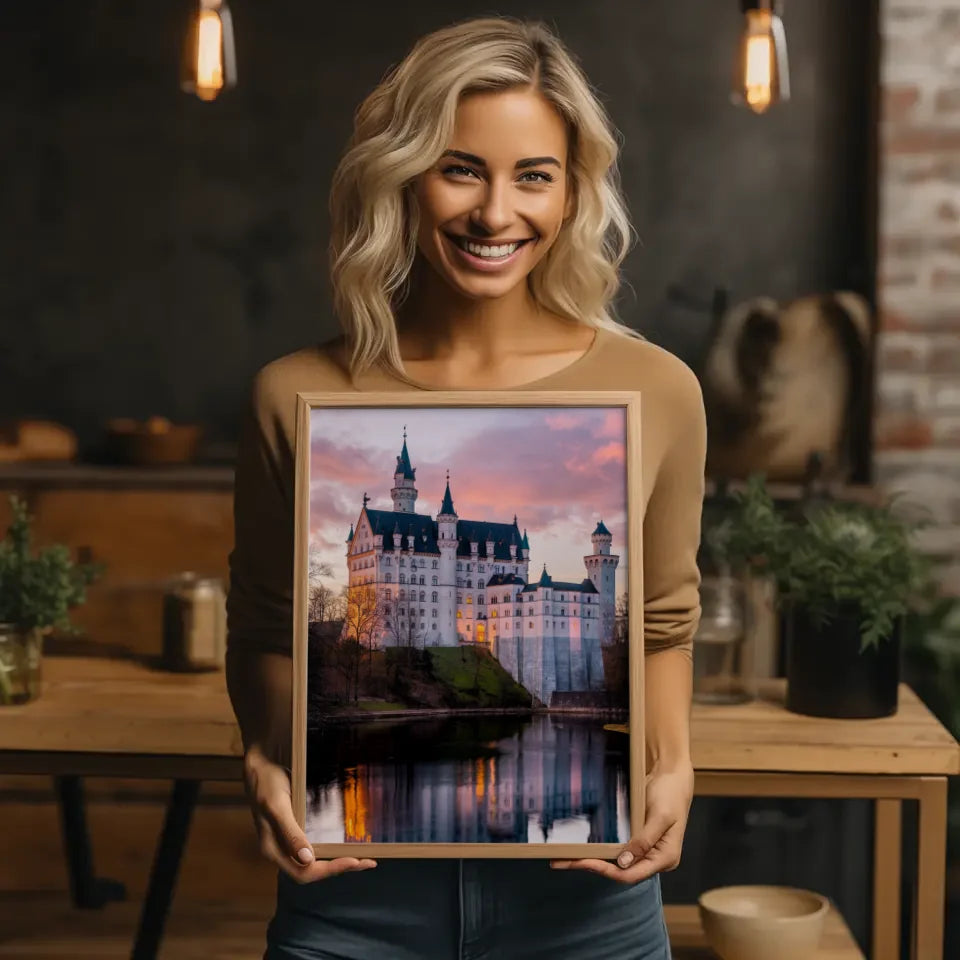 Poster Schloss Neuschwanstein Panorama bei Goldener Stunde 2