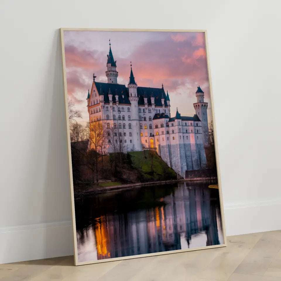 Poster Schloss Neuschwanstein Panorama bei Goldener Stunde 3