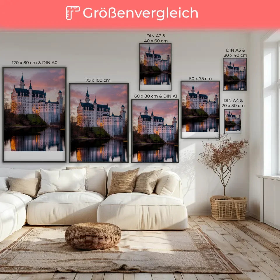 Poster Schloss Neuschwanstein Panorama bei Goldener Stunde 7