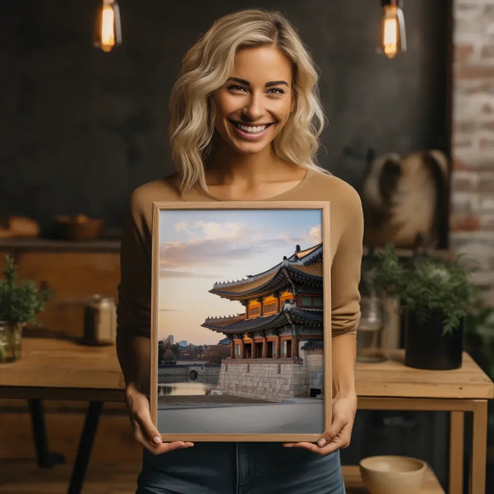 Poster Gyeongbokgung Palast Südkorea bei Sonnenuntergang 2