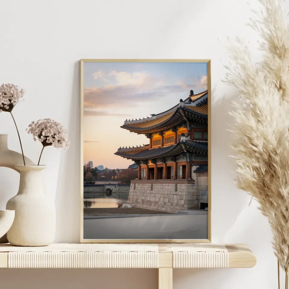 Poster Gyeongbokgung Palast Südkorea bei Sonnenuntergang 4