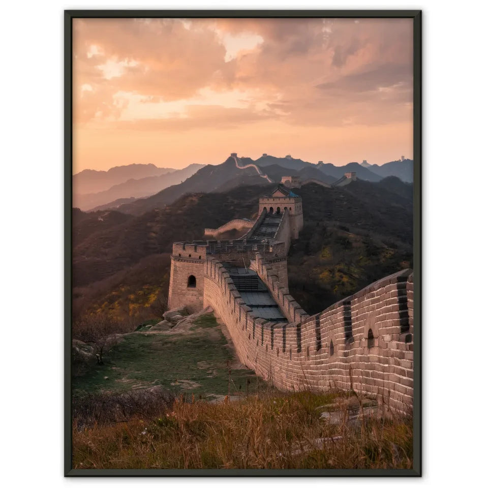 Poster Chinesische Mauer in goldener Stunde Panorama Bild 1