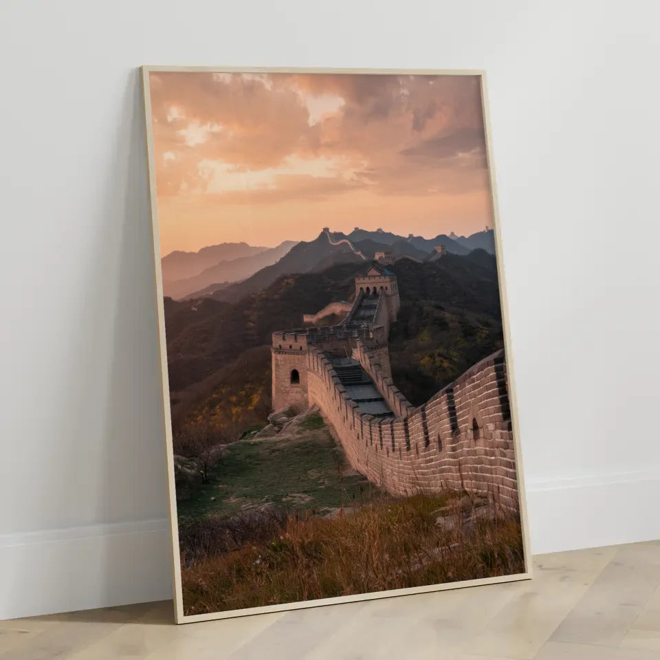 Poster Chinesische Mauer in goldener Stunde Panorama Bild 3