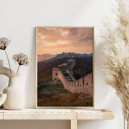 Poster Chinesische Mauer in goldener Stunde Panorama Bild 4