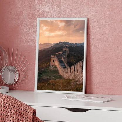 Poster Chinesische Mauer in goldener Stunde Panorama Bild 5