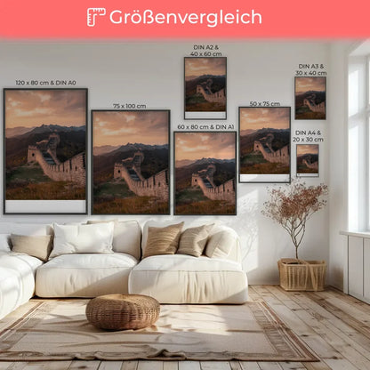 Poster Chinesische Mauer in goldener Stunde Panorama Bild 7
