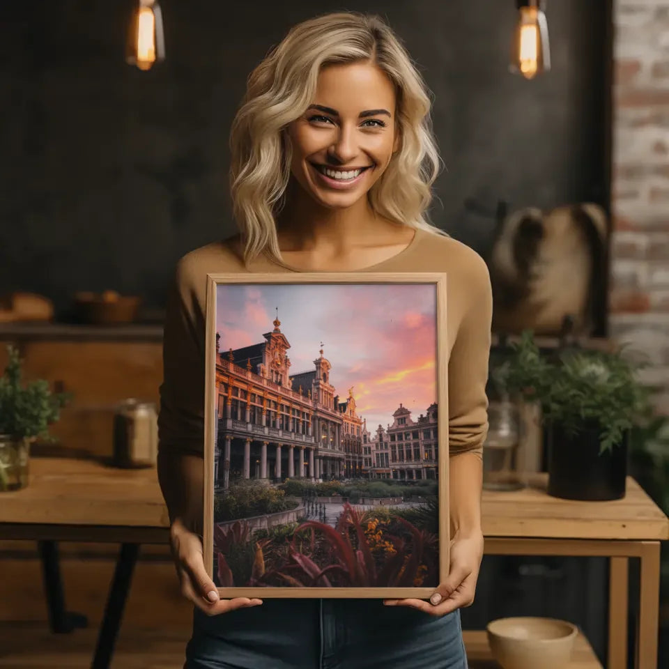Grand Place Belgien Poster Panorama Bild zur Golden Hour 2