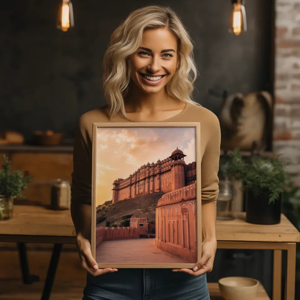 Poster Amber Fort Jaipur Indien zur Goldenen Stunde 2