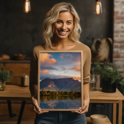 Poster Tafelberg Südafrika in goldener Stunde beeindruckend 2