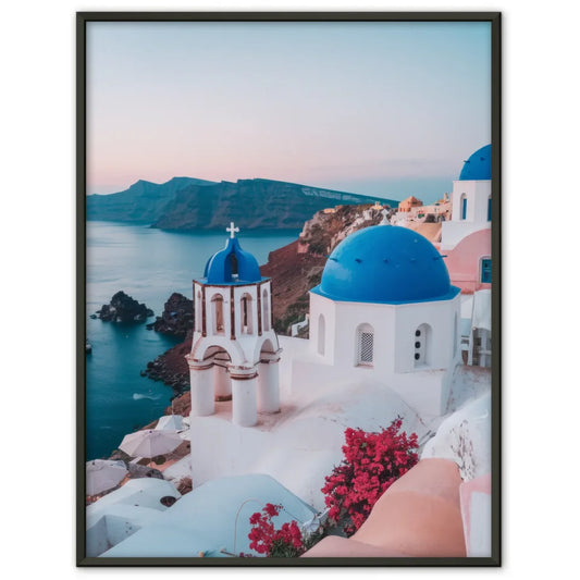 Schöner Poster Santorini mit Blau- und Weißtönen für Zuhause