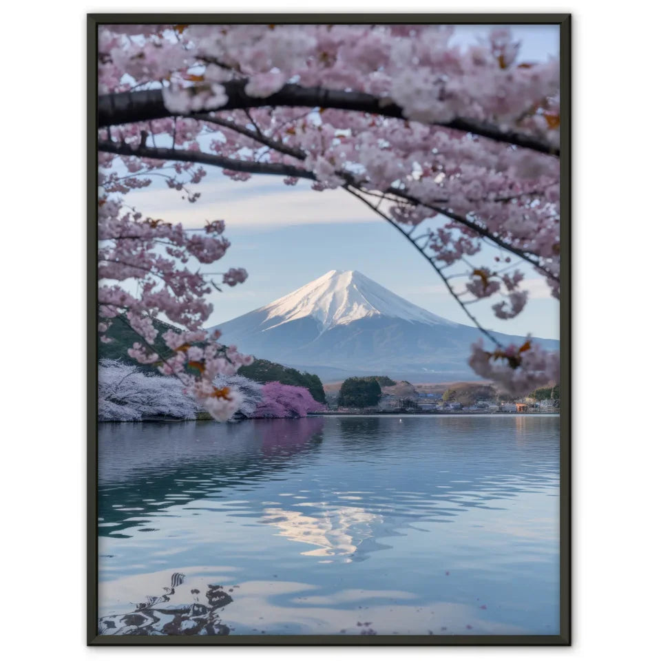 Schöner Poster mit Fuji und Kirschblüten für idyllische Wandgestaltung