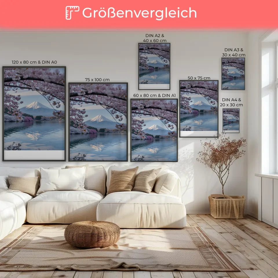 Schöner Poster mit Fuji und Kirschblüten für idyllische Wandgestaltung