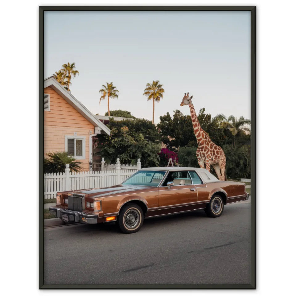 Oldtimer Poster mit Giraffe und Palmenmotiv 1
