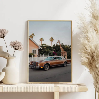 Oldtimer Poster mit Giraffe und Palmenmotiv 4
